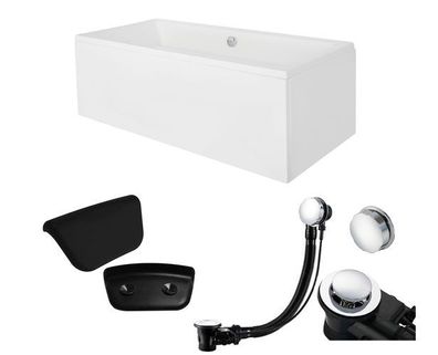 Badewanne Rechteck 155x70 QUADRO Acrylschürze Kopfstütze Ablauf und Füße GRATIS