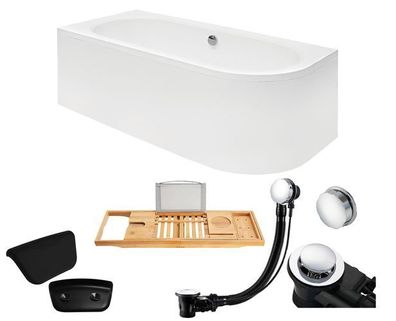 Badewanne Rechteck 170x75 Links Acrylschürze Ablage Kopfstütze Ablauf und Füße