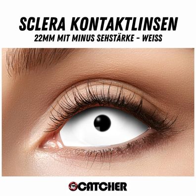 Weiße Sclera Kontaktlinse 22mm mit Minus Sehstärke Farblinsen Effektlinsen