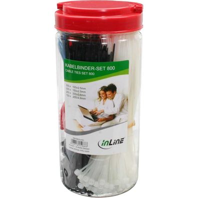 InLine® 59978B Kabelbinder-Set, 800 Stück in verschiedenen Farben, inklusive Zange