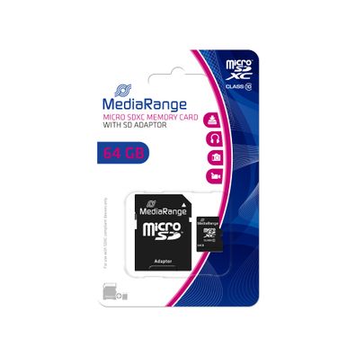 Mediarange MR955, 64 GB, MicroSDXC, Klasse 10, 60 MB/ s, 15 MB/ s, Schwarz