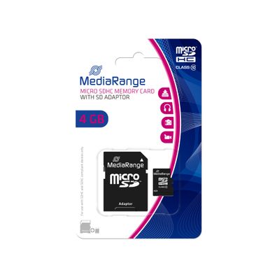 Mediarange MR956, 4 GB, MicroSDHC, Klasse 10, 15 MB/ s, 10 MB/ s, Schwarz