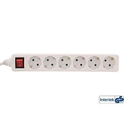 InLine® 16465S Steckdosenleiste, 6-fach Schutzkontakt, mit Schalter, 5m, weiß