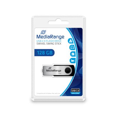 Mediarange MR913, 128 GB, USB Typ-A, 2.0, 10 MB/ s, Drehring, Schwarz, Silber