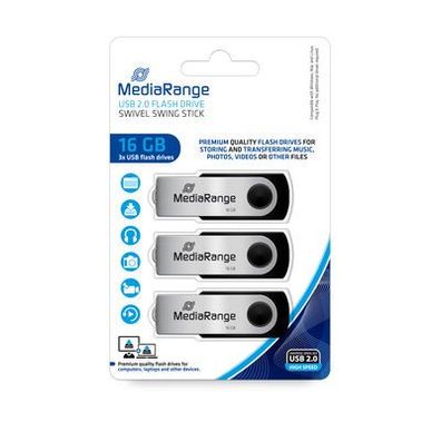 Mediarange MR910-3, 16 GB, USB Typ-A, 2.0, 17 MB/ s, Drehring, Schwarz, Silber