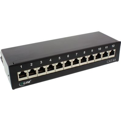 InLine® 76809S Patchfeld Cat.6A, 12-fach, Tisch/Wand-Montage, schwarz RAL9005