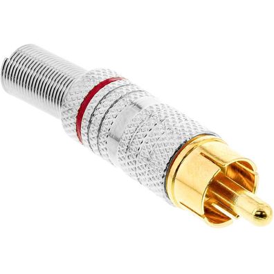 InLine® 99110O Cinchstecker Lötversion, Metall silber, Ring rot, für 6mm Kabel