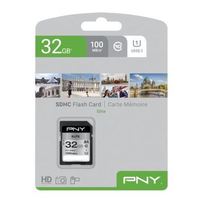 PNY Elite, 32 GB, SDHC, Klasse 10, UHS-I, Class 1 (U1), Schwarz