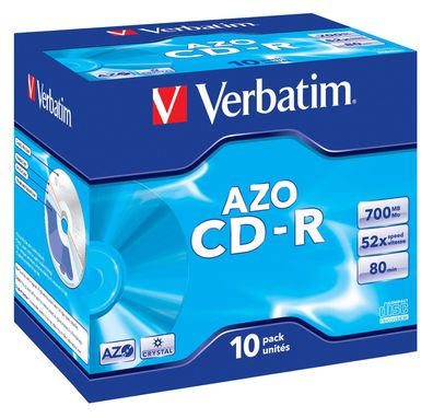 Verbatim CD-R AZO Crystal, 52x, CD-R, 120 mm, 700 MB, Jewelcase, 10 Stück(e)