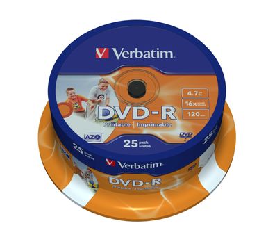 Verbatim 43538, DVD-R, 120 mm, Druckbar, Spindel, 25 Stück(e), 4,7 GB