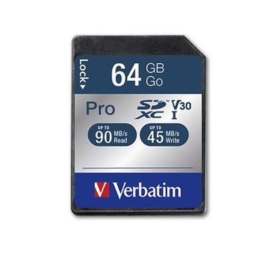 Verbatim Pro, 64 GB, SDXC, Klasse 10, UHS, 90 MB/ s, 45 MB/ s