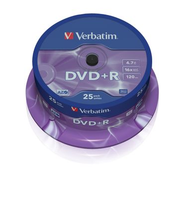 Verbatim VB-DPR47S2A, DVD + R, 120 mm, Spindel, 25 Stück(e), 4,7 GB