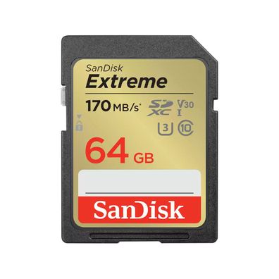 SanDisk Extreme, 64 GB, SDXC, Klasse 10, UHS-I, 170 MB/ s, 80 MB/ s