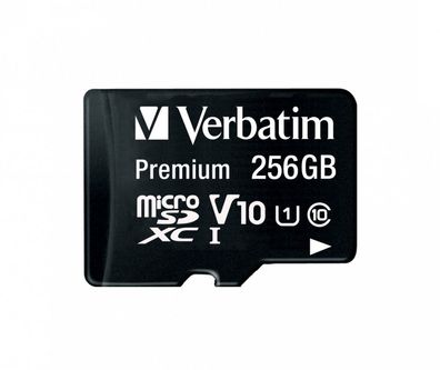 Verbatim Premium U1, 256 GB, MicroSDXC, Klasse 10, UHS-I, 90 MB/ s, 10 MB/ s