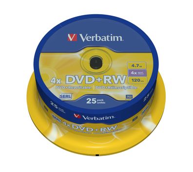 Verbatim DVD + RW Matt Silver, DVD + RW, 120 mm, Spindel, 25 Stück(e), 4,7 GB