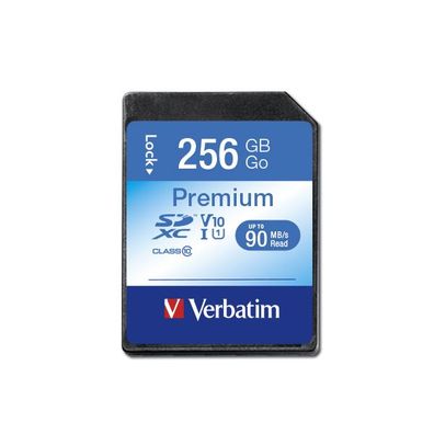 Verbatim Premium, 256 GB, SDXC, Klasse 10, UHS-I, 90 MB/ s, 10 MB/ s