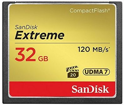 SanDisk 32GB Extreme, 32 GB, Kompaktflash, 120 MB/ s, 85 MB/ s, Schwarz, Gold, Rot