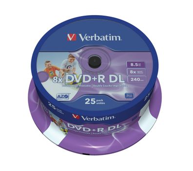 Verbatim 43667, DVD + R DL, 120 mm, Druckbar, Spindel, 25 Stück(e), 8,5 GB