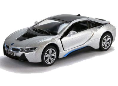 BMW i8 Elektrofahrzeug Hybrid Fahrzeug 1:36 Modellauto 13cm Silber-Schwarz