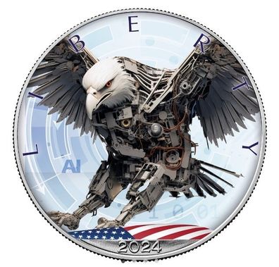 Silbermünze USA Silver Eagle KI Cyber Eagle (8) 2024 1 oz Farbe Stempelglanz