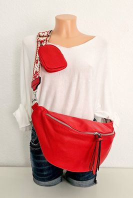 Große Bauchtasche Gürteltasche Cross Body Kunstleder bunter Gurt extra Tasche Rot