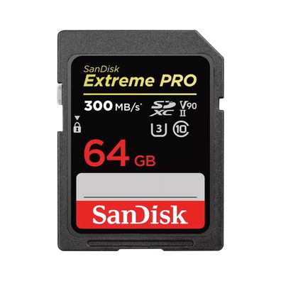 SanDisk Extreme PRO, 64 GB, SDXC, Klasse 10, UHS-II, 300 MB/ s, 260 MB/ s