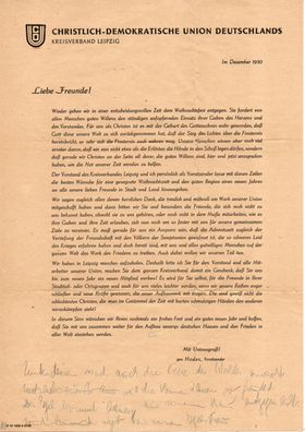 Altes DDR Brief von CDU Partei Leipzig von 1950 Dokument Urkunde Schreiben