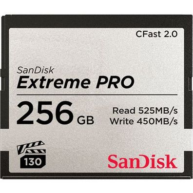 SanDisk Extreme Pro, 256 GB, CFast 2.0, 525 MB/ s, 450 MB/ s, Schwarz, Silber