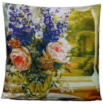 Kissenbezug 40x40 Sommer Blumen Strauß Dekokissen Kissenhülle Sofakissen Kissen