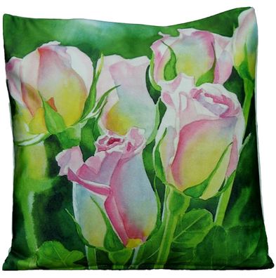 Kissenbezug 40x40 Edelrosen Kissenhülle Dekokissen Kissen Sommer Sofakissen Rosa