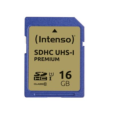 Intenso SD Karte UHS-I Premium, 16 GB, SDHC, Klasse 10, UHS-I, 90 MB/ s, Class 1 (U1)