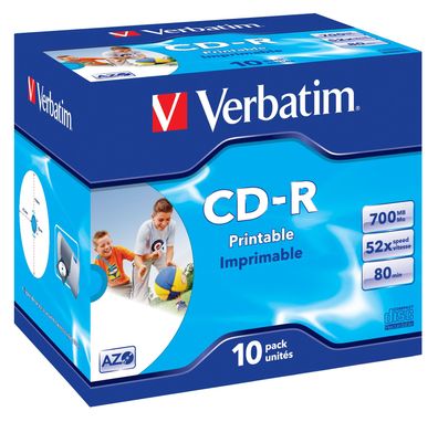 Verbatim CD-R AZO Wide Inkjet Printable, 52x, CD-R, 700 MB, Jewelcase, 10 Stück(e)