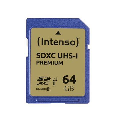 Intenso SD Karte UHS-I Premium, 64 GB, SDXC, Klasse 10, UHS-I, 90 MB/ s, Class 1 (U1)