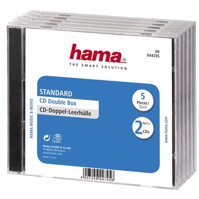 Hama CD Double Jewel Case Standard, Pack 5, 2 Disks, Transparent