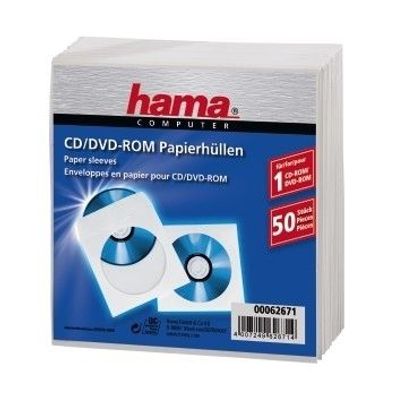 Hama CD-ROM Paper Sleeves 50, White, 50 Disks, Weiß