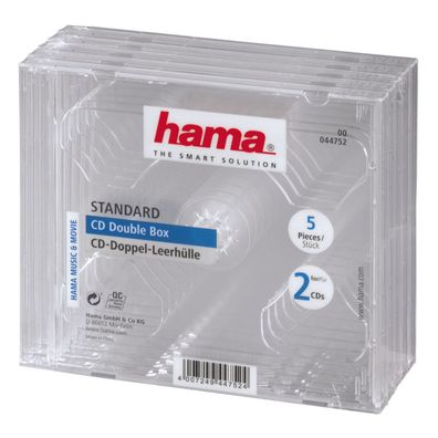 Hama CD Double Jewel Case, Pack 5, 2 Disks, Transparent