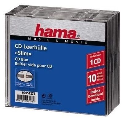 Hama CD Slim Jewel Case, pack 10, 1 Disks, Transparent