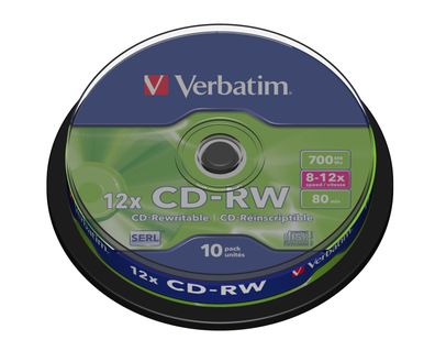 Verbatim CD-RW 12x, 12x, CD-RW, 700 MB, Spindel, 10 Stück(e)