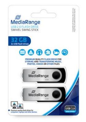 Mediarange MR911-2, 32 GB, USB Typ-A, 2.0, 17 MB/ s, Drehring, Schwarz, Silber