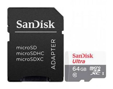 SanDisk 64GB Ultra microSDXC, 64 GB, MicroSDXC, Klasse 10, 100 MB/ s, 10 MB/ s, Grau