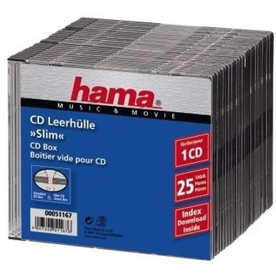 Hama CD Slim Box, black, pack of 25 pcs, 1 Disks, Schwarz, Kunststoff