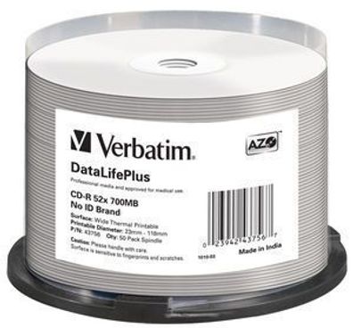 Verbatim CD-R 52x DataLifePlus, 52x, CD-R, 120 mm, 700 MB, Spindel, 50 Stück(e)