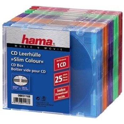 Hama CD Slim Box Pack of 25, Coloured, 1 Disks, Mehrfarben, Kunststoff