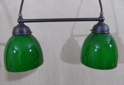 Berliner Messinglampe Doppelpendelleuchte Hängelampe Messing Antik Stil Grün Glas