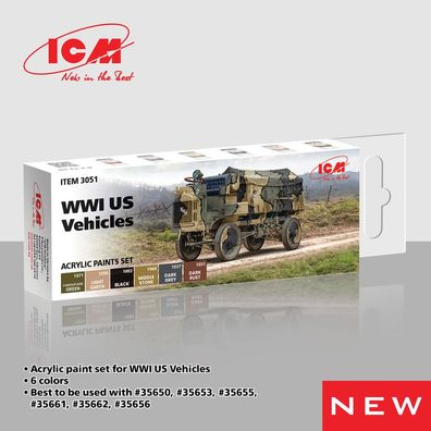 ICM 3051 Acrylic Paint Set for WWI US military vehicles 6 x12 ml