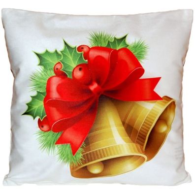 Kissenhülle Weihnachten 40x40 Glocken Weiß Weihnachtskissen Kissenbezug Dekokissen WE