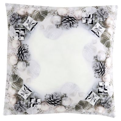 Kissenbezug Weihnachten 40x40 Christbaumkugel Silber Kissenhülle Dekokissen