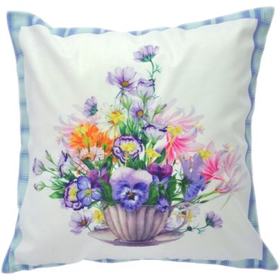 Kissenhülle 40x40 Stiefmütterchen Dekokissen Frühling Weich Kissenbezug Blau Bunt Sof