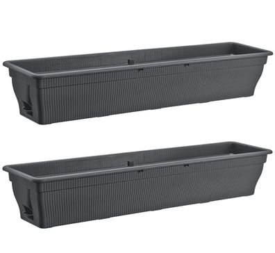 2x Blumenkasten 100cm Balkonkasten Wasserspeicher Pflanzkasten Entwässerung grau