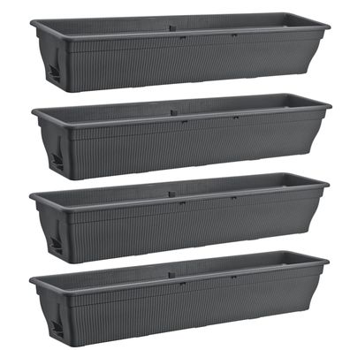 4x Blumenkasten 100cm Balkonkasten Wasserspeicher Pflanzkasten Entwässerung grau